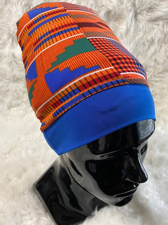 Loc Sock (Orange & Blue Kente) African socks / Afro socks / African print socks - Blue  main image 3