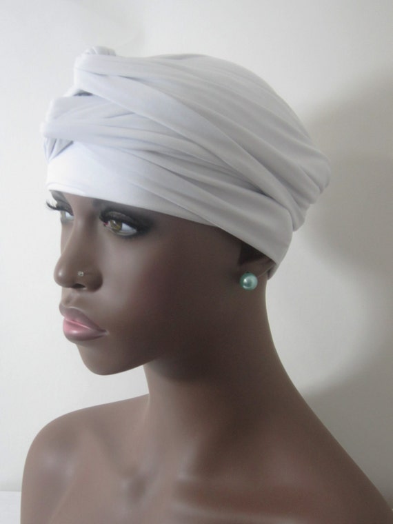 Women White Ez Pz Turban Wrap For Short Hair Or Bald Head Etsy