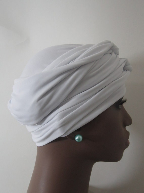 Women White Ez Pz Turban Wrap For Short Hair Or Bald Head Etsy