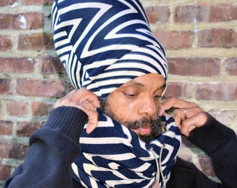 Men Stretch Hat & Cowl Scarf Set - Ready Wraps- Stretch Turban- Stretch Wraps-Men-  Men Scarf- Choose a Wrap Length