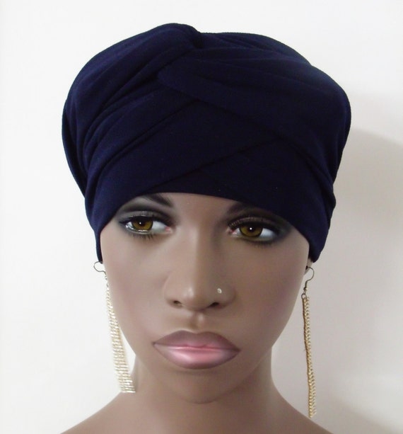 Women Navy Ez Pz Turban Wrap For Short Hair Or Bald Head Etsy