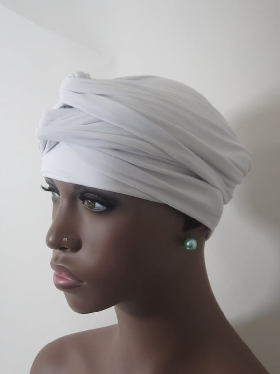 Women White Ez Pz Turban Wrap For Short Hair Or Bald Head Etsy