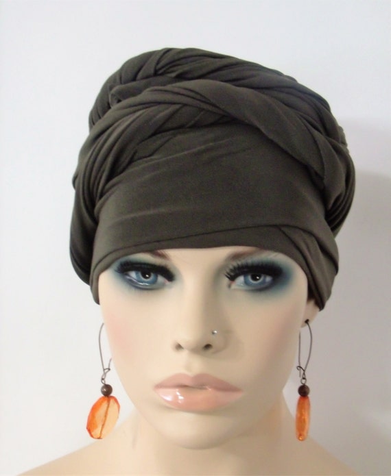 Women Olive Ez Pz Turban Wrap For Short Hair Or Bald Head Etsy