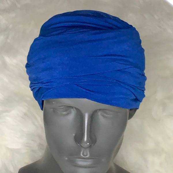 Men - Royal Blue EZ PZ  Turban Wrap For Short Hair Or Bald Head-  One Size-Ready Wraps- Stretch Turban- Stretch Wraps