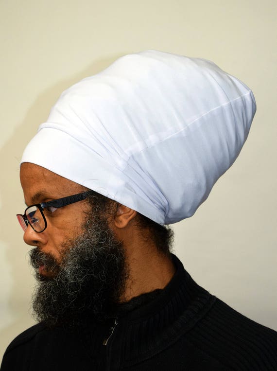 Men White Stretch Hat Locs Hat Rasta 