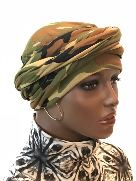 Women Camouflage Ez Pz Turban Wrap For Short Hair Or Bald Etsy