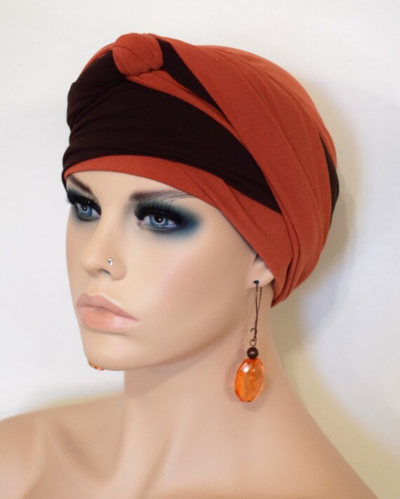 Women Rust Brown Ez Pz Turban Wrap For Short Hair Or Bald Etsy