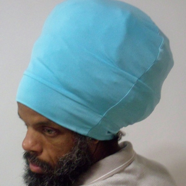 Men- Light Blue Stretch Hat - Locs Hat - Rasta Hat - 5 Length Options