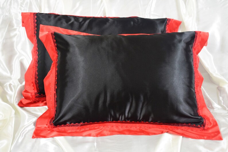 Red & Black Satin Pillow Sham Silky Standard Size Silky Satin Pillow Case