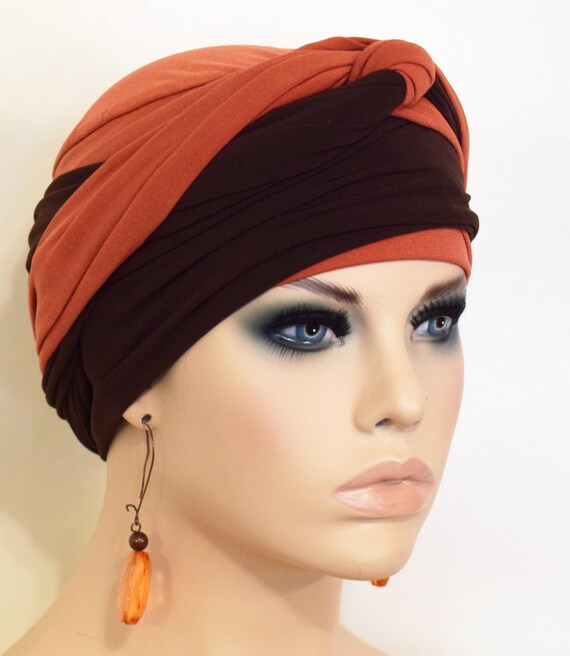 Women Rust Brown Ez Pz Turban Wrap For Short Hair Or Bald Etsy
