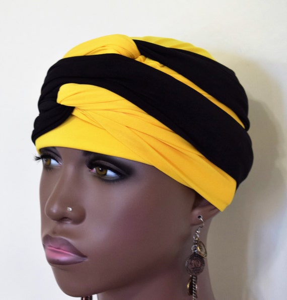 Women Yellow Black Ez Pz Turban Wrap For Short Hair Or Bald Etsy