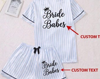 Personalized Bridal Pajama Set, Elegant Custom Sleepwear, Minimalist Wedding Morning Outfit, Bridesmaid Gift, Soft Striped Pajamas
