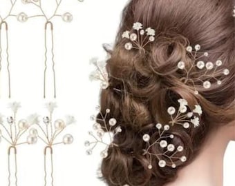 Elegant Wedding  Pearl &  Flower Hair Pins – Bridal Hair Accessories, Wedding Hair Clips with Flowers, Wire Hairpins,  Bridal Headpiece