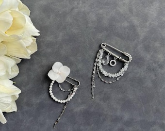 HandMade Men’s Pearl Pin, Elegant  Brooch, Grooms Boutonniere with Chain,  Lapel Pin for Men, Suit Accessories Wedding