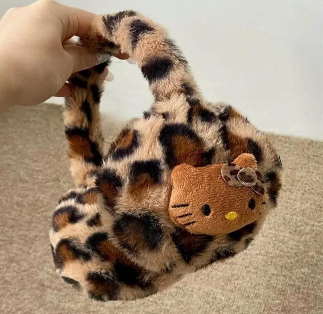 Leopard Hello Kitty Earmuffs, Kawaii Earmuffs, Winter Headwear, Sanrio ...