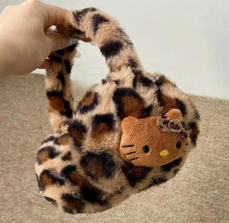 Leopard Hello Kitty Earmuffs, Kawaii Earmuffs, Winter Headwear, Sanrio ...