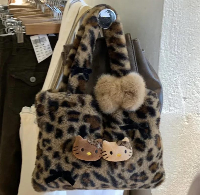 Sanrio Hello Kitty Leopard Print Hand Bag, Winter Bag With Large ...