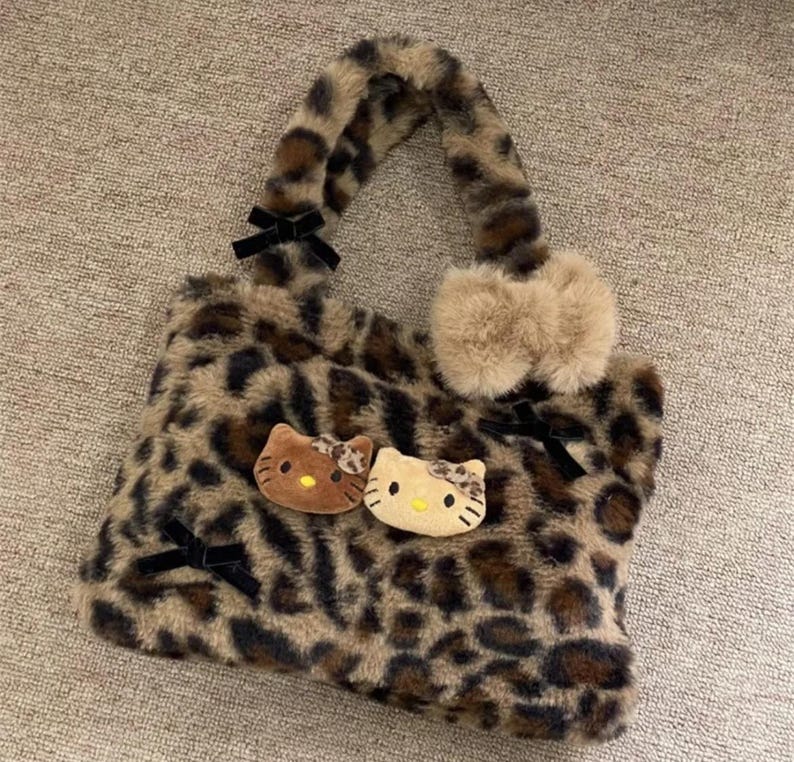 Sanrio Hello Kitty Leopard Print Hand Bag, Winter Bag With Large ...