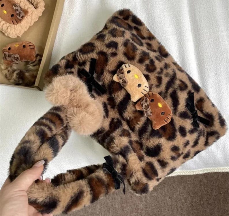 Sanrio Hello Kitty Leopard Print Hand Bag, Winter Bag With Large ...