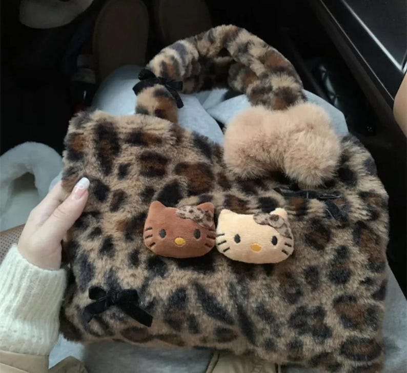 Sanrio Hello Kitty Leopard Print Hand Bag, Winter Bag With Large ...