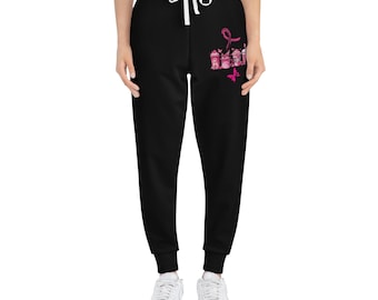 Empowering Pink Athletic Joggers - Activewear Workout Pants for Fitness Lovers, Cozy Lounge Joggers, Breast Cancer Awareness, Women's Yoga