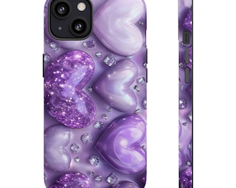 Heartfelt Phone Case,Purple Glitter Hearts, Cute Gift for Her, Valentines Day, Trendy Accessories, Protective Phone Cover