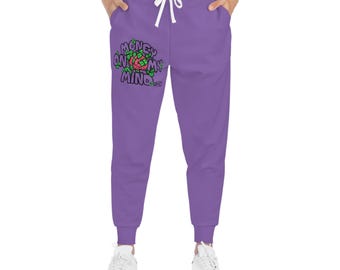 Money on My Mind Athletic Joggers - Unisex Purple Streetwear Sweatpants, Comfortable Lounge Pants, Jogging Bottoms, Workout Trousers,