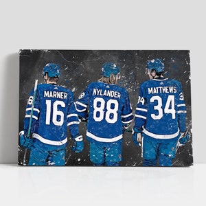 Matthews Nylander Marner Impressão em tela emoldurada Toronto Maple Leafs Pôster Arte de hóquei NHL Impressão de arte de parede Decoração para casa L28 Presente de aniversário