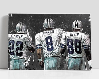 Troy Aikman Emmitt Smith Michael Irvin Framed Canvas Print Dallas Cowboys Poster Football Artwork NFL Wall Art Print Home Decor  L181