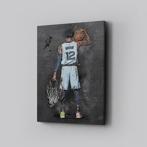 Ja Morant Framed Canvas Print Memphis Grizzlies Poster Basketball Artwork NBA Wall Art Print Home Decor  L65 Birthday Gift