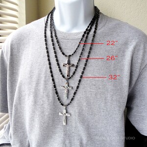 Unisex Cross Necklace Stainless Steel Crucifix Cross Pendant & Black Onyx Beaded Necklace for Men, Women image 4