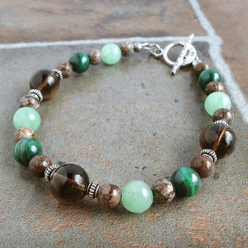 Mens Bead Bracelet Green Aventurine Malachite Smoky Quartz - Etsy