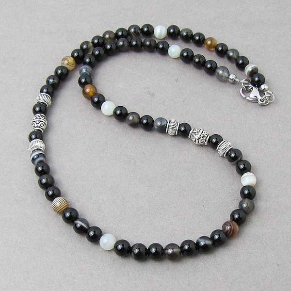 GAVU Men's Crystal Beaded Necklace - Gemstone Jewelry With Fleur De Lis