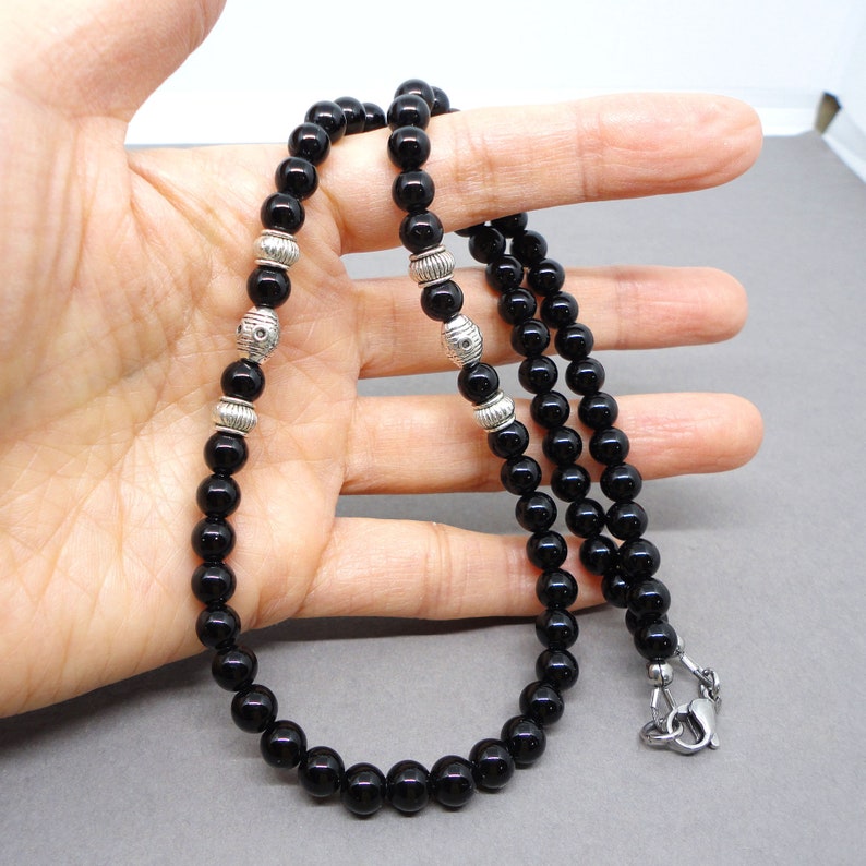 Black Onyx Mens Necklace, Handmade Onyx Jewelry for Men, Guys, Dads, Him, Mens Accessory, High Quality Gemstone Beaded image 6