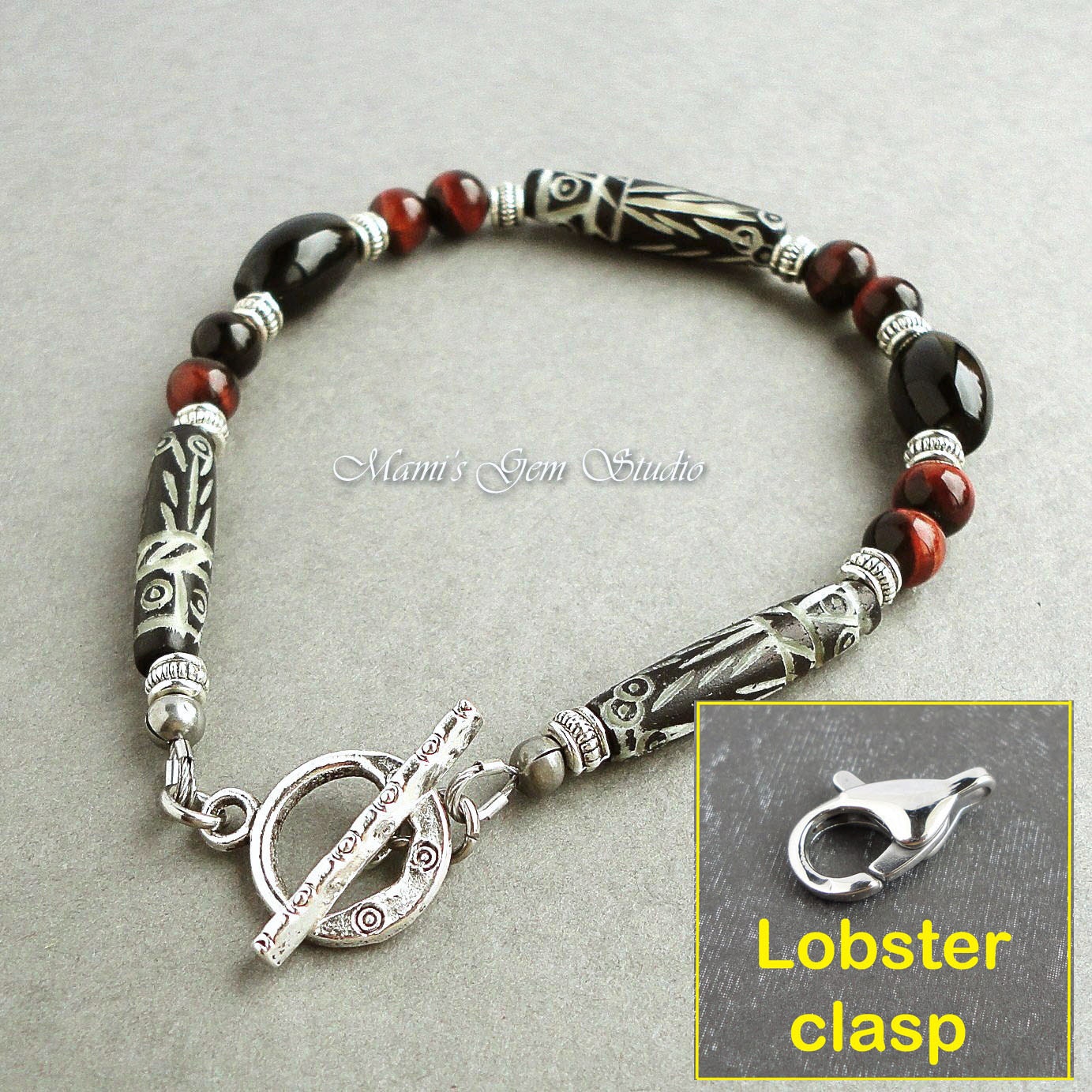 Men's Tribal Bracelet With Carved Bone Black Onyx and Etsy Canada