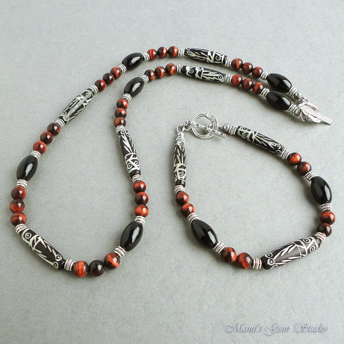 Men's Tribal Bracelet With Carved Bone Black Onyx and Etsy Canada