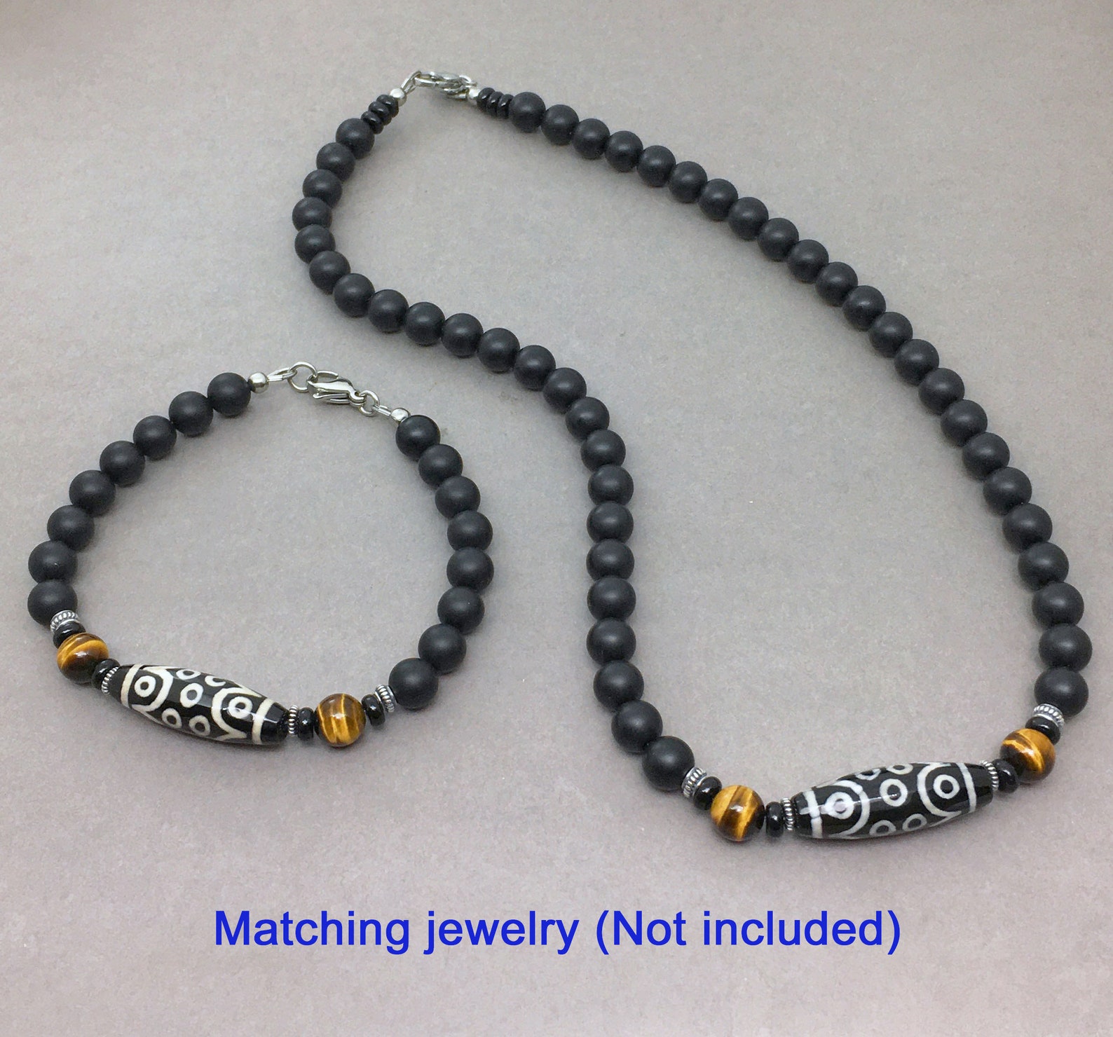 Men's Tribal Bracelet With Tibetan Dzi Style Agate Matte Etsy