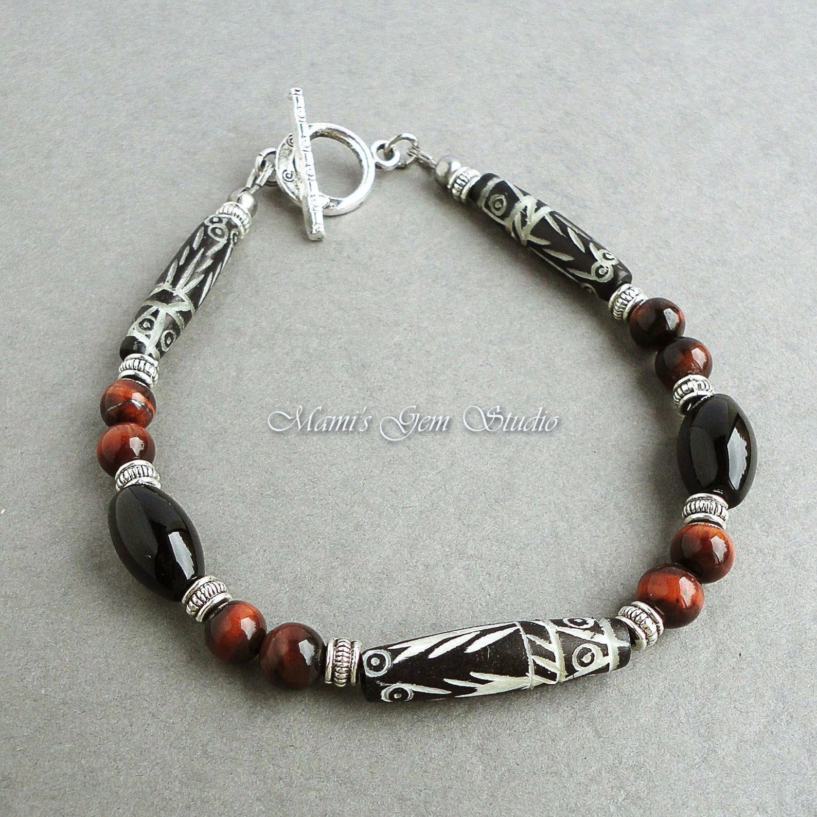 Men's Tribal Bracelet With Carved Bone Black Onyx and Etsy Canada