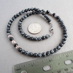 Mens Beaded Necklace, Snowflake Obsidian, Black Onyx, Gemstone Handmade Jewelry for Men, Guys, Dads image 2