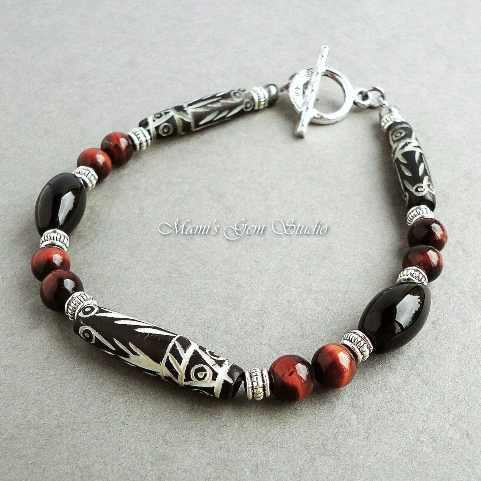 Men's Tribal Bracelet With Carved Bone Black Onyx and Etsy Canada