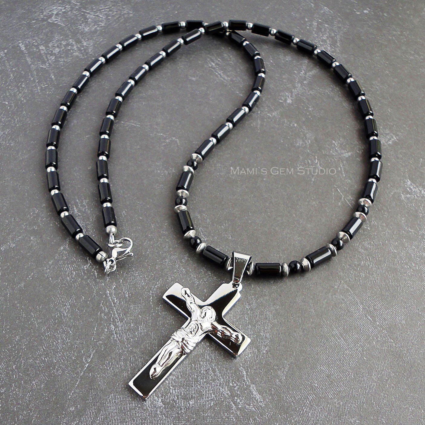 Mens beaded clearance necklaces with cross