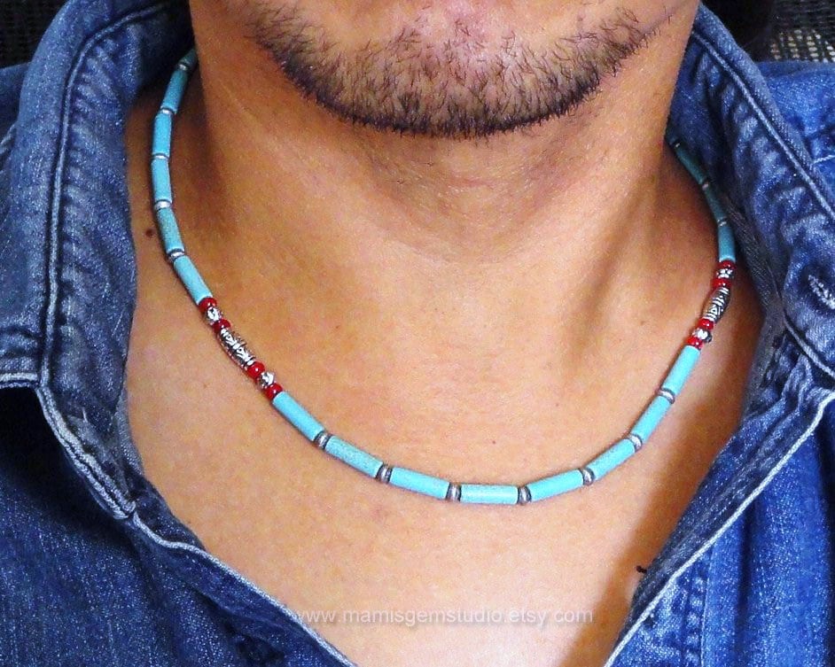 Necklace for Men Teal Blue Magnesite 