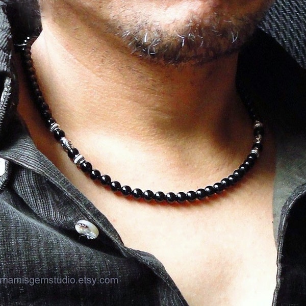 Black Onyx Mens Necklace, Handmade Onyx Jewelry for Men, Guys, Dads, Him, Mens Accessory, High Quality Gemstone Beaded
