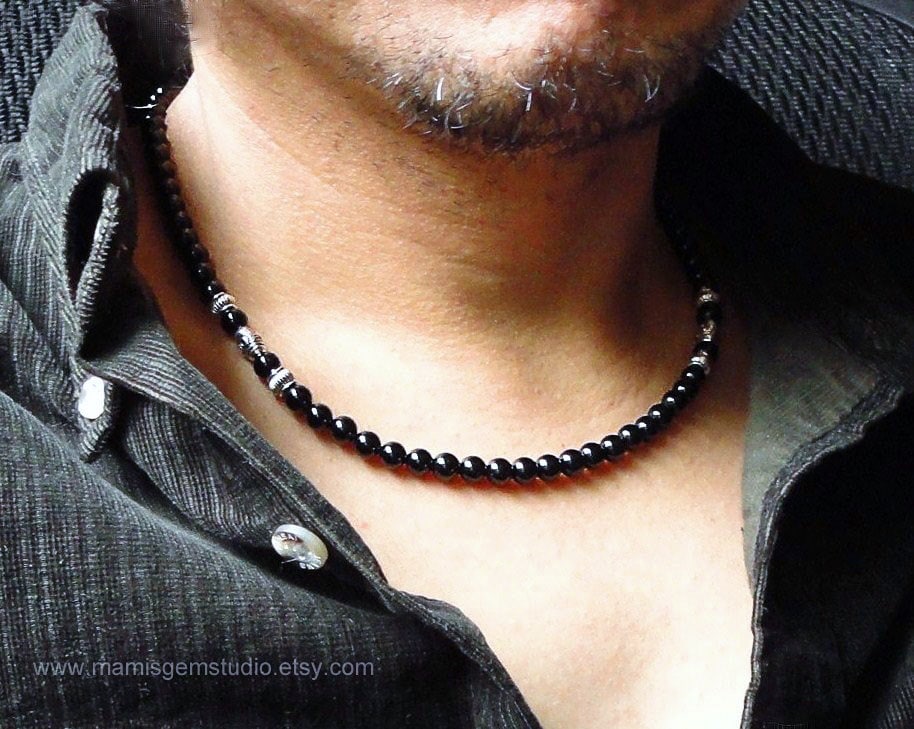 Black Beaded Necklace Men's Black Beads Lightweight Surfer Necklace - Etsy