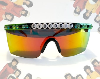 Gafas de sol Cyboogie Green 80s Festival / King Gizzard y el mago lagarto / KGLW / ¡Viene con estuche!