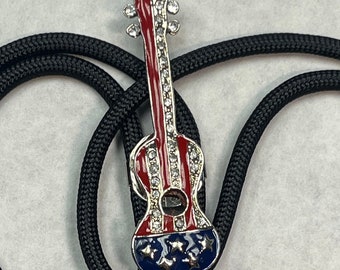 Retro American Guitar With Rhinestones Bolo Tie