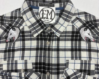 Mens XL Long Sleeve Possum Embroidered Vintage Western Shirt Opossum