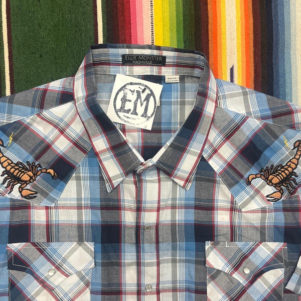 Mens 4XL Tall Scorpion Embroidered Vintage Western Shirt Cowboy
