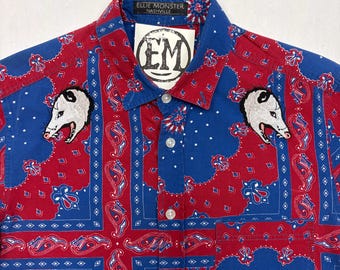 Mens XSmall Short Sleeve Possum Embroidered Vintage Western Shirt Opossum