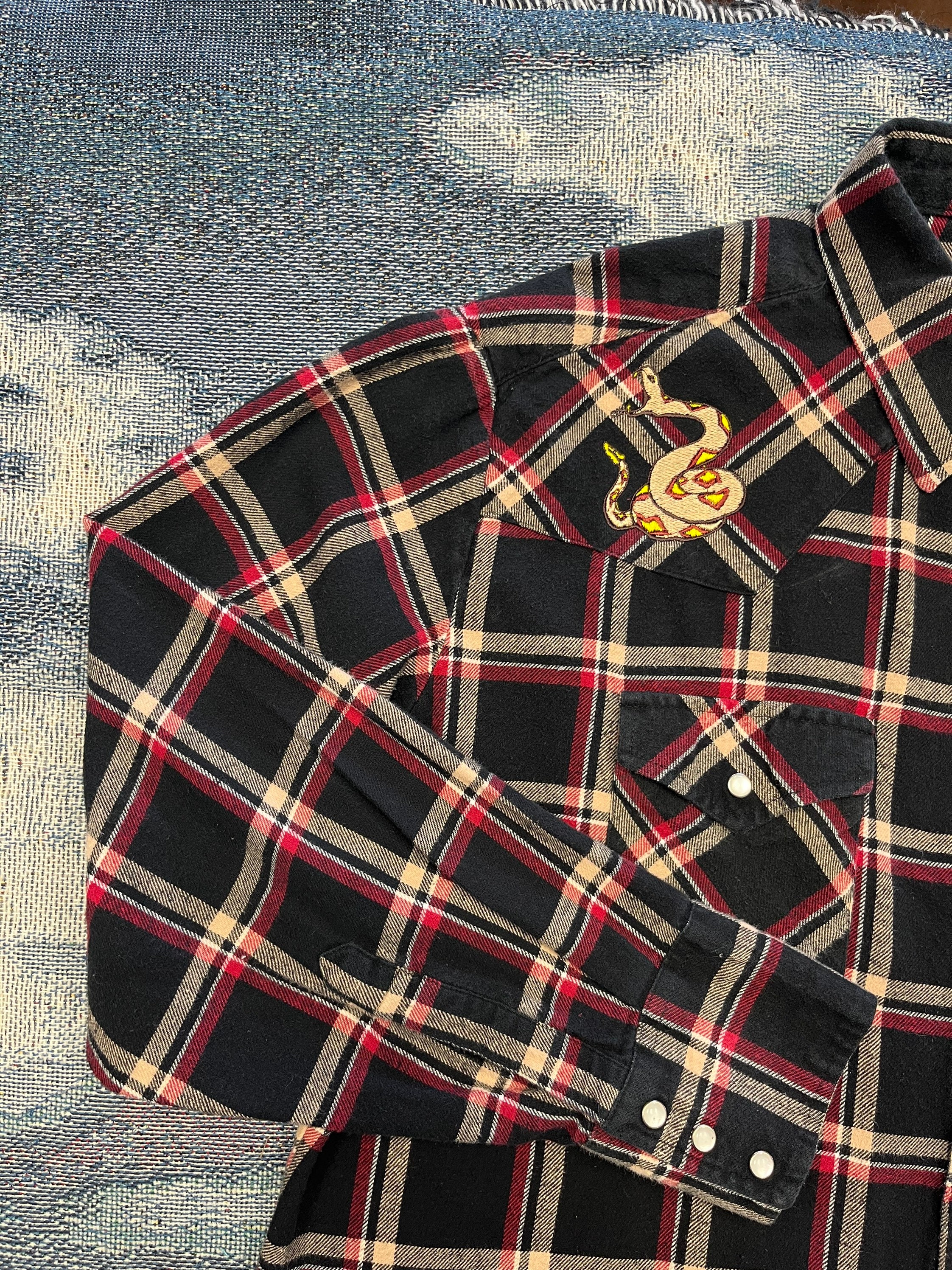 Kleding Herenkleding Overhemden & T-shirts Oxfords & Buttondowns Mens XL Short Sleeve Rattlesnake Embroidered Vintage Western Shirt Rattler Diamondback 